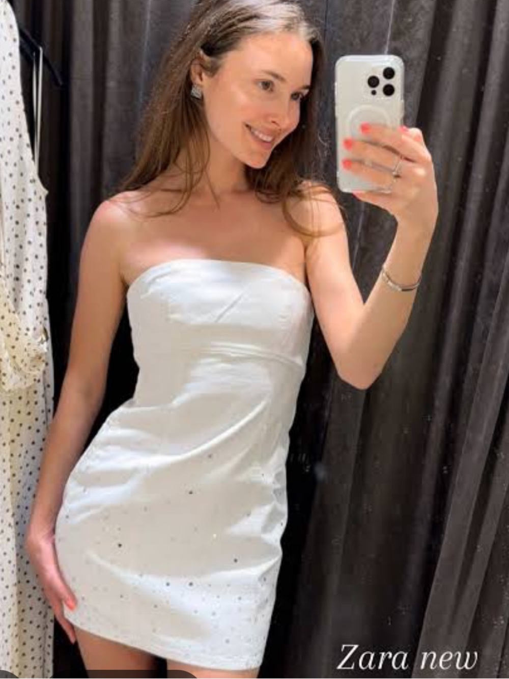 Zara NWT white mini strapless denim dress with sparkles rhinestones 6147/185